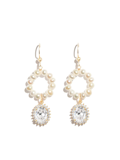 A Sinner In Pearls Pearl Loop Crystal Drop Earrings In White