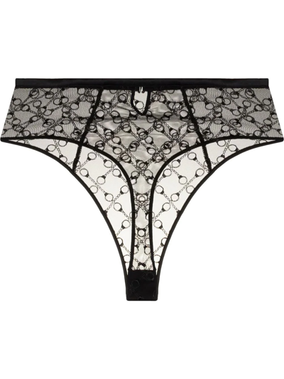 Kiki De Montparnasse High-waisted Embroidered Thong In Black