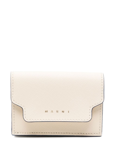 Marni Tri-fold Leather Wallet In Neutrals