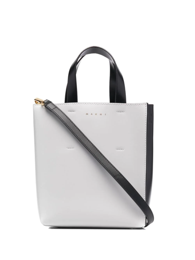 Marni Two-tone Leather Tote Bag In Grey