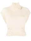 Marni Distressed High-neck Cropped Cotton Sweater Vest In Stone White