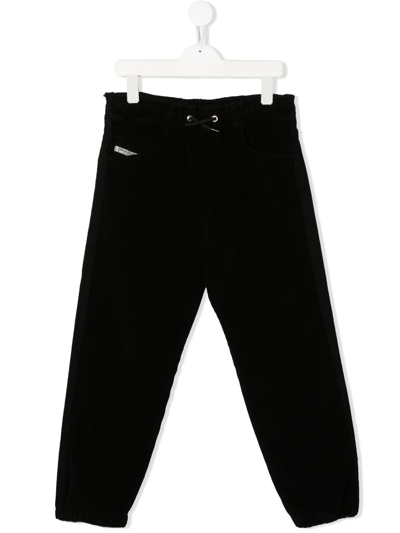 Diesel Teen Drawstring-waist Cotton Straight-leg Trousers In Black