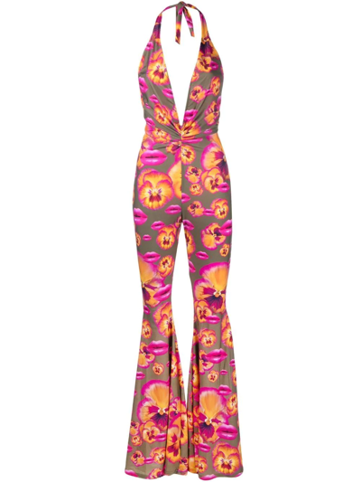 Amen Floral-print Flared Jumpsuit In Green