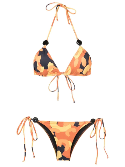 Brigitte Abstract Print Triangle Bikini In Orange