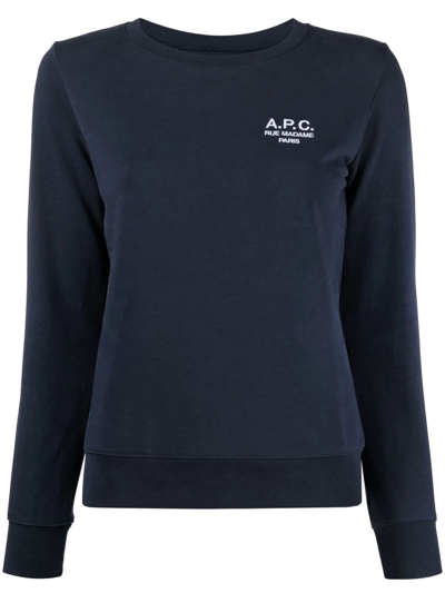 Apc Skye Logo-embroidered Cotton Sweatshirt In Blue