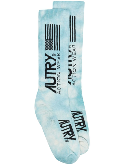Autry Logo-print Ribbed Socks In Light Blue