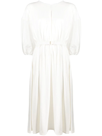 Moncler Belted Cotton Midi Dress In White