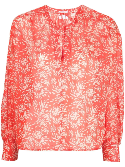 Merci Floral-print Cotton Blouse In Red