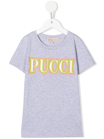 Emilio Pucci Junior Kids' Round Neck T-shirt In 灰色