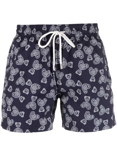 Palm Angels X Vilebrequin Paisley Bear Print Swim Shorts In Blue