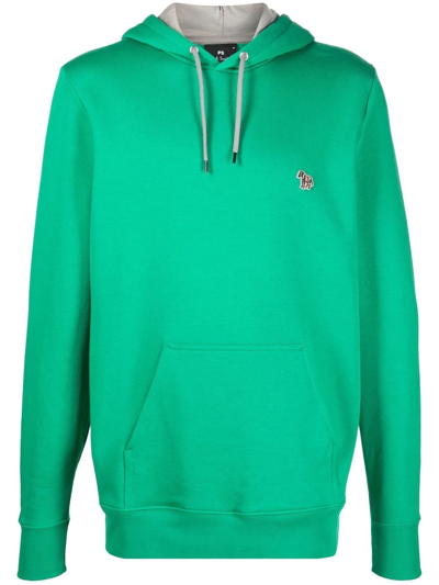 Ps By Paul Smith Organic-cotton Logo-patch Hoodie In Green