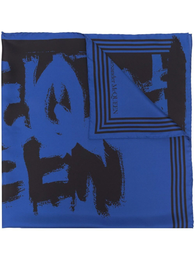 Alexander Mcqueen All-over Logo-print Scarf In Blue
