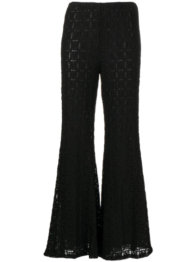 Anna Sui Flared Crochet-knit Trousers In Black