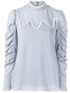 Anna Sui Ruched Lace-trim Top In Blue