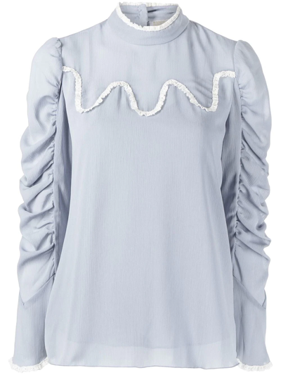Anna Sui Ruched Lace-trim Top In Blue