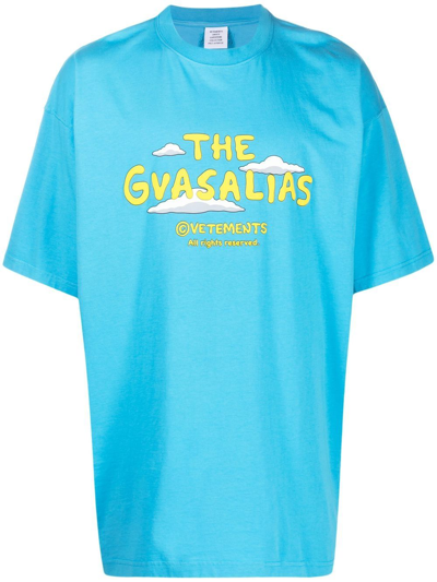 Vetements The Gvasalias Cartoon Logo-print T-shirt In Light Blue