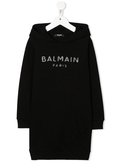 Balmain Teen Logo-print Hoodie Dress In Black