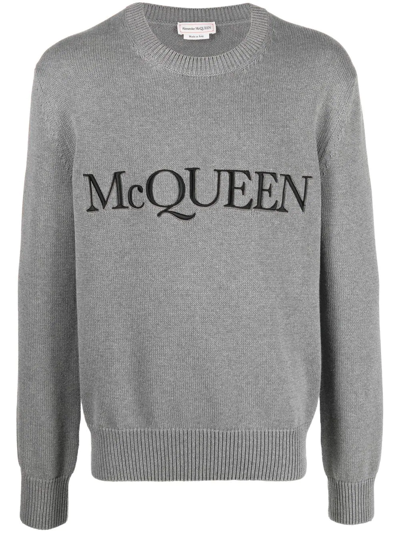 Alexander Mcqueen Logo-embroidered Knitted Jumper In Grey
