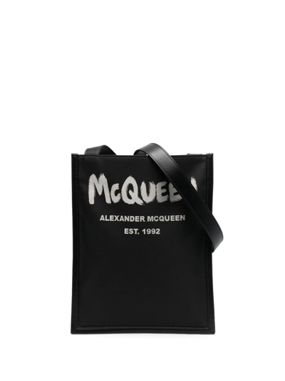 Alexander Mcqueen Graffiti Logo-print Messenger Bag In Black