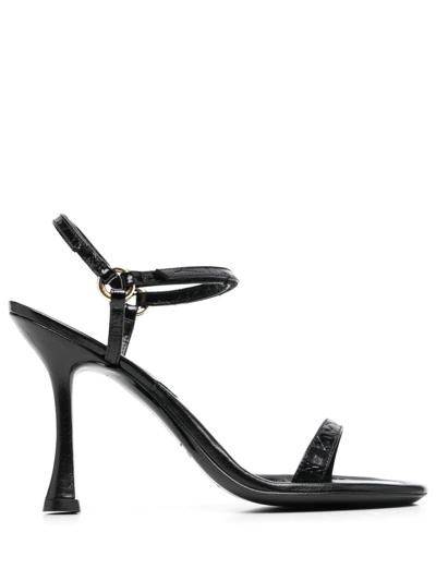 By Far Mia Croc-embossed Leather Sandal In Black