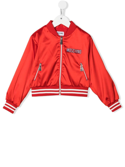 Moschino Kids' Embroidered-logo Bomber Jacket In Red