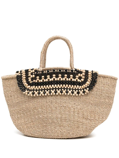 Aranaz Punto Beaded-detail Tote In Neutrals