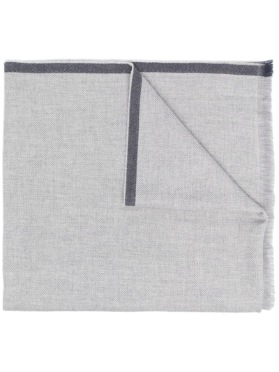 Brunello Cucinelli Contrast-trim Frayed-edge Scarf In Grey