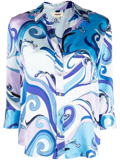 L Agence L'agence Dani Printed Silk Blouse In Provnce Bl