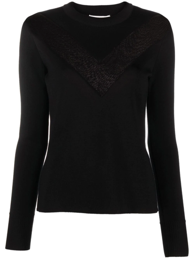 Alexander Mcqueen Sheer-chevron Wool-blend Jumper In Black