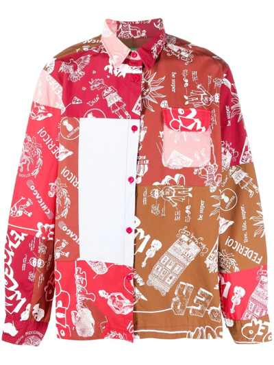 Kidsuper Patchwork Graphic-print Relaxed-fit Cotton Jacket In Red