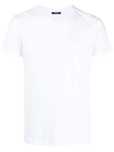 Balmain Logo压纹棉t恤 In White