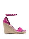Valentino Garavani Rockstud Double Espadrille Wedge Sandals In Cc Rose Violet Prune