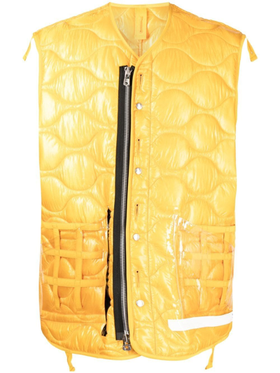 Takahiromiyashita The Soloist Quilted Transparent Pocket Gilet In Yellow