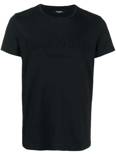 Balmain Logo-embossed Cotton T-shirt In Black