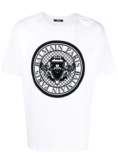 Balmain Logo-coin Print Cotton T-shirt In White