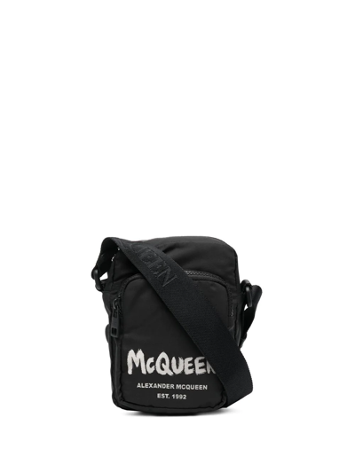Alexander Mcqueen Grafitti Mini Messenger Crossbody Bag In Black