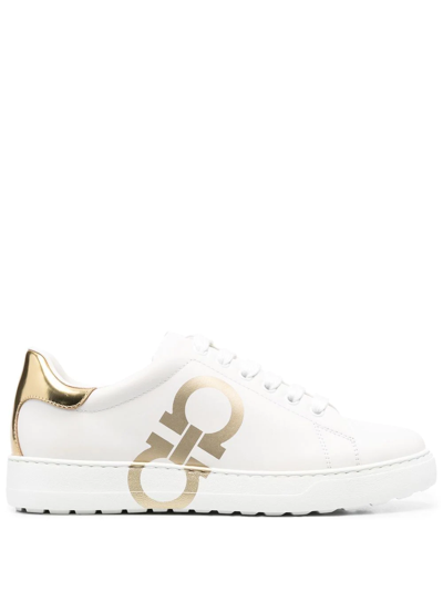 FERRAGAMO LOGO-PRINT LEATHER SNEAKERS
