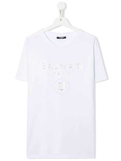 Balmain Teen Logo-print T-shirt In White