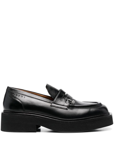 Marni Leather Square-toe Platform Loafers In Black