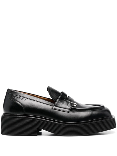 Marni Leather Square-toe Platform Loafers In Black ModeSens