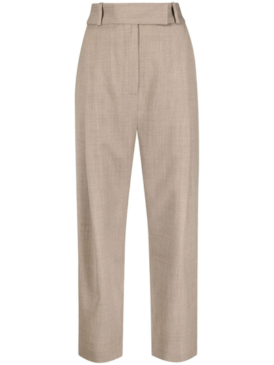 Totême Deep Pleat Wool Trousers In Neutrals