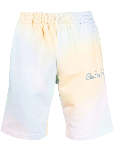 Blue Sky Inn Brand-embroidered Tie-dye Cotton Shorts In Light Blue