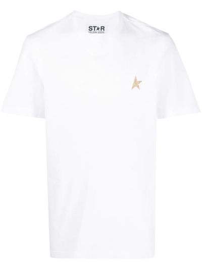 Golden Goose Star Collection T-shirt With Gold Star On The Front In White