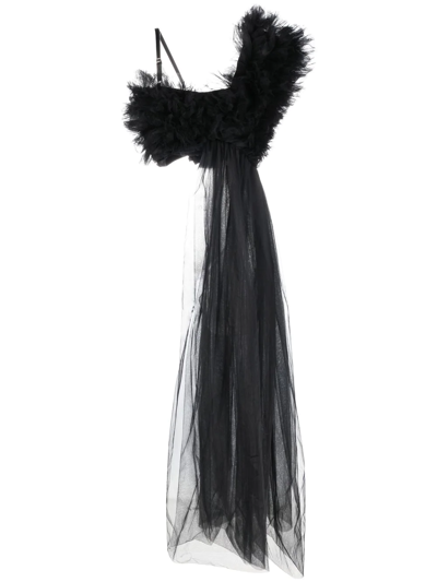 Alchemy X Lia Aram Asymmetric Draped Tulle Top In Black