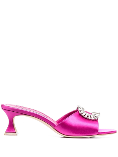 Manolo Blahnik 60mm Crystal-buckle Mules In Pink