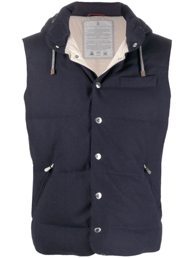 Brunello Cucinelli Padded Hooded Sleeveless Gilet In Blue