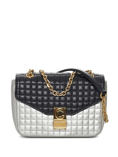 Pre-owned Celine Square-quilt Flap Shoulder Bag In Silver