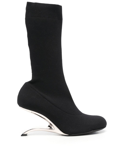 Alexander Mcqueen 75mm Arc Sock Ankle Boots In Black/silver