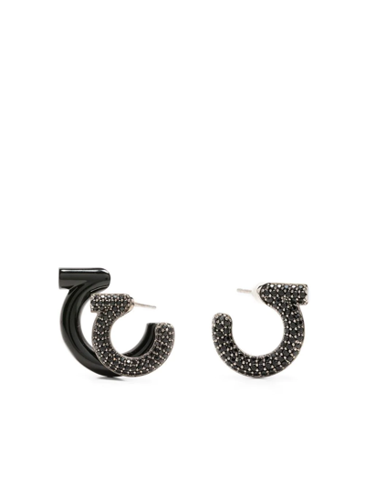 Ferragamo Gancini Logo Earrings In Black