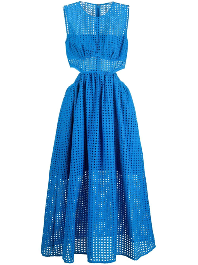 Self-portrait Cutout Broderie Anglaise Cotton Midi Dress In Blue